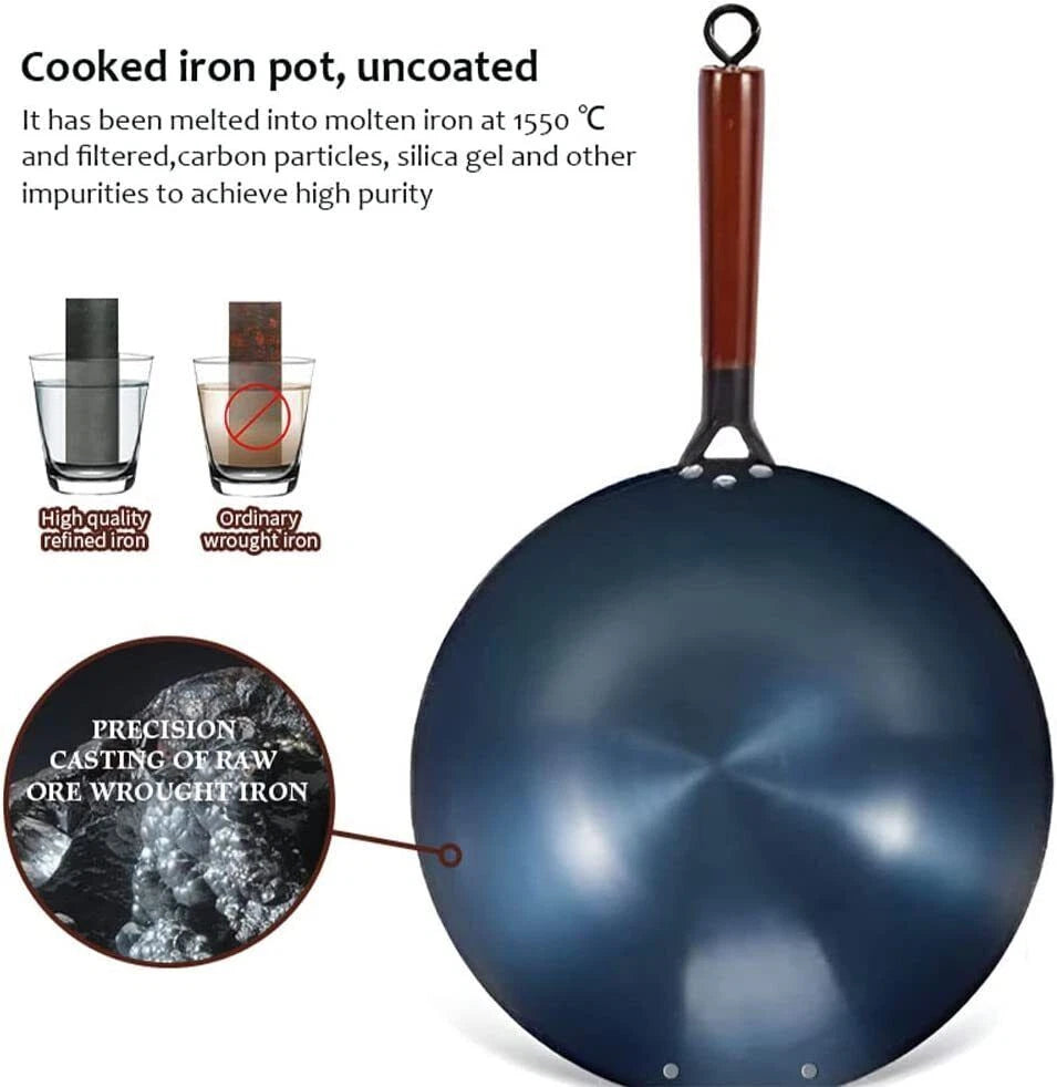 Pre-Heated Blue Wrought Carbon Steel Wok – Hand Hammered Double Handle