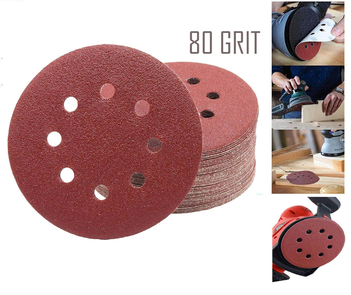 115/125x22mm 8 Holes Round Sanding Discs Disc Sanding paper 40/60/80/120/240Grit