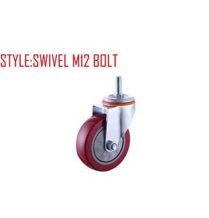 Red PVC Castor Wheels 3" 4" 5" – Swivel / Brake / Fixed Plate Bolt | Industrial