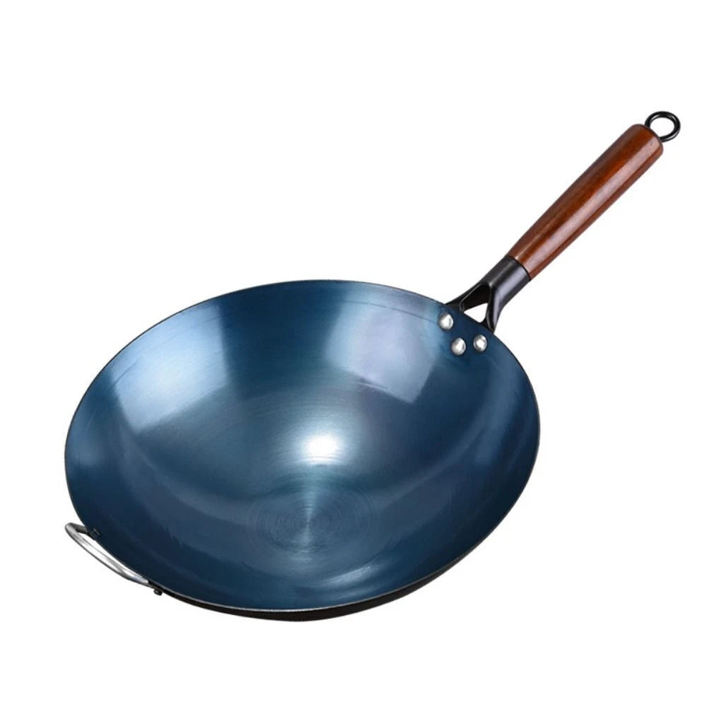 Pre-Heated Blue Wrought Carbon Steel Wok – Hand Hammered Double Handle