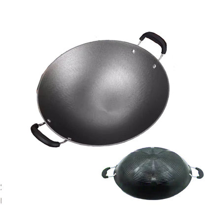 Heavy Duty Cast Iron Wok – Thick Double Handle Hand Hammered 38cm to 46cm
