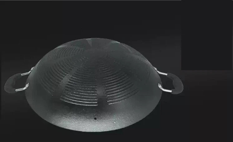 Cast iron Wok THICK Double Hand Hammered kithchen with wooden handle