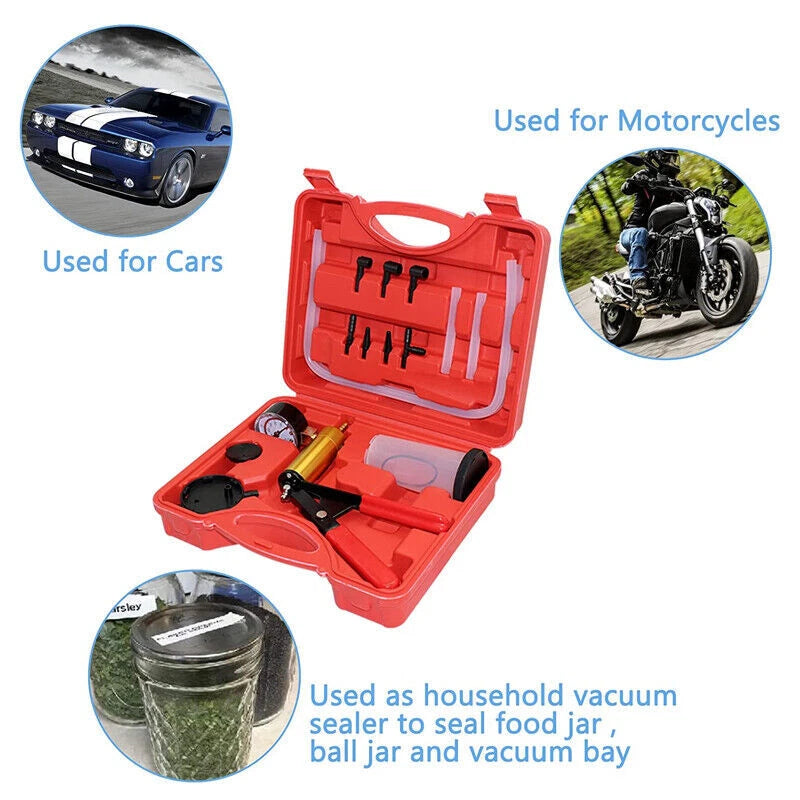 Vacuum Pump Hand Held Brake Bleeder Tester Set Bleed Kit Car Motorbike Bleeding