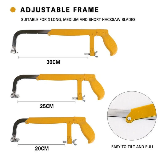 Hacksaw Frame Adjustable Metal Hack Saw Steel Heavy Duty DIY 200/250/300mm