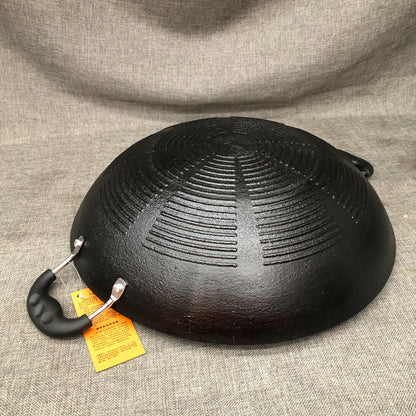 Heavy Duty Cast Iron Wok – Thick Double Handle Hand Hammered 38cm to 46cm