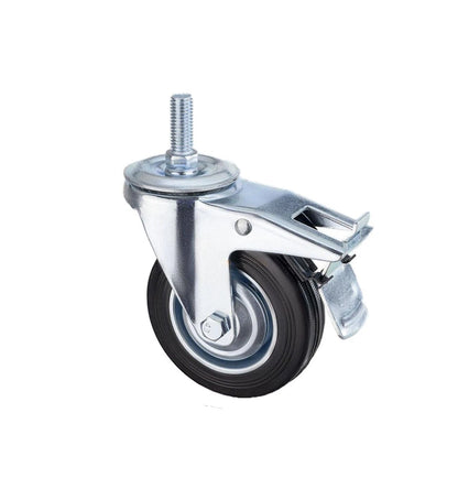 Black Rubber Castor Wheels 3" 4" 5" – Swivel / Brake / Fixed | M12x45mm Bolt