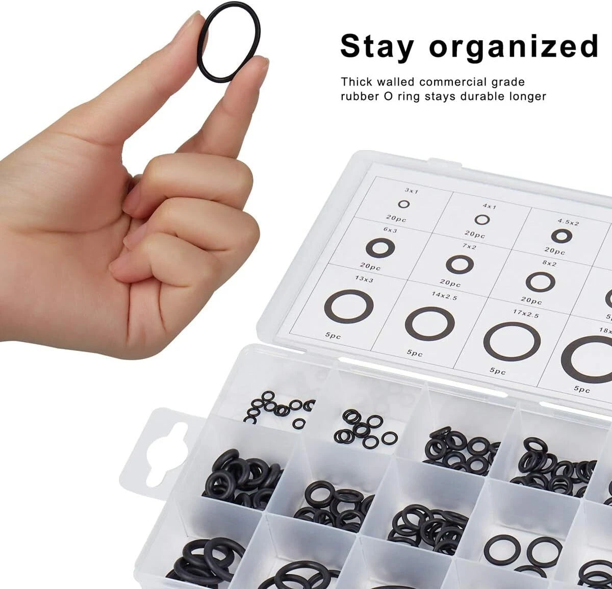 225Pcs Rubber O-Ring Assortment Set Gasket Automotive Seal O Ring Kit Supplies
