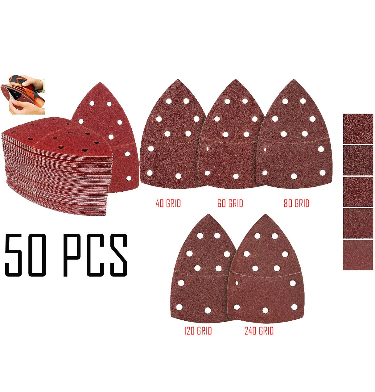 50PCS Mouse Sanding Pad Detail Sander Sandpaper Sanding Paper Sheets 40-240 GRIT