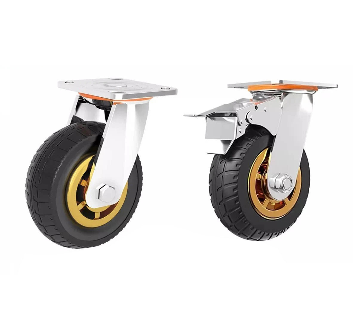 6" Heavy Duty Swivel Caster Wheels, 300KG Capacity, Rubber, Swivel or Brakes, Grey Color - Industrial Load-Bearing Casters for Trolleys, Carts, Workbenches, and Equipment