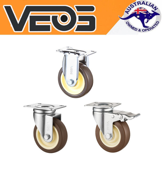 Grey Chrome TPR Castor Wheels 3" 4" 5" – Swivel / Brake / Fixed Plate| Industrial grade