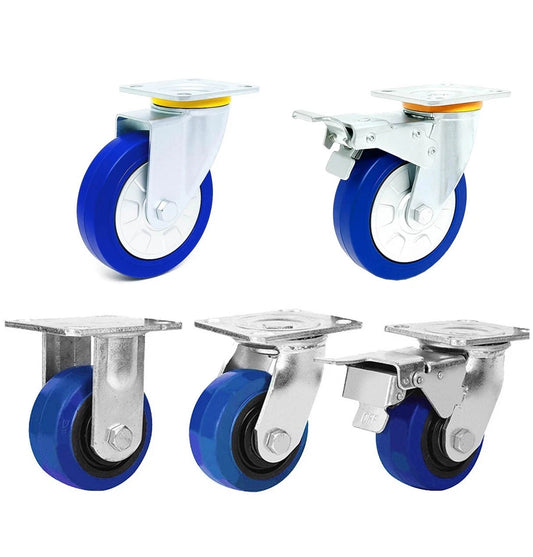 5"/6"/8" Heavy Duty Blue TPR Rubber Castor Wheel Plate Mount Swivel / Brake / Fixed