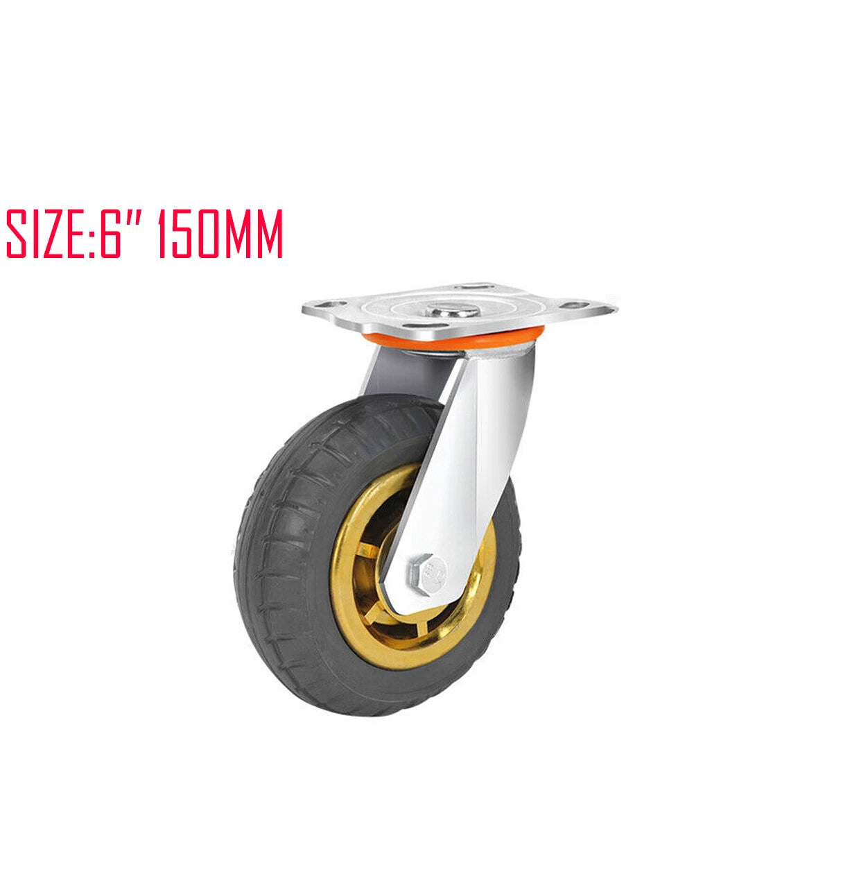 6" Heavy Duty Swivel Caster Wheels, 300KG Capacity, Rubber, Swivel or Brakes, Grey Color - Industrial Load-Bearing Casters for Trolleys, Carts, Workbenches, and Equipment
