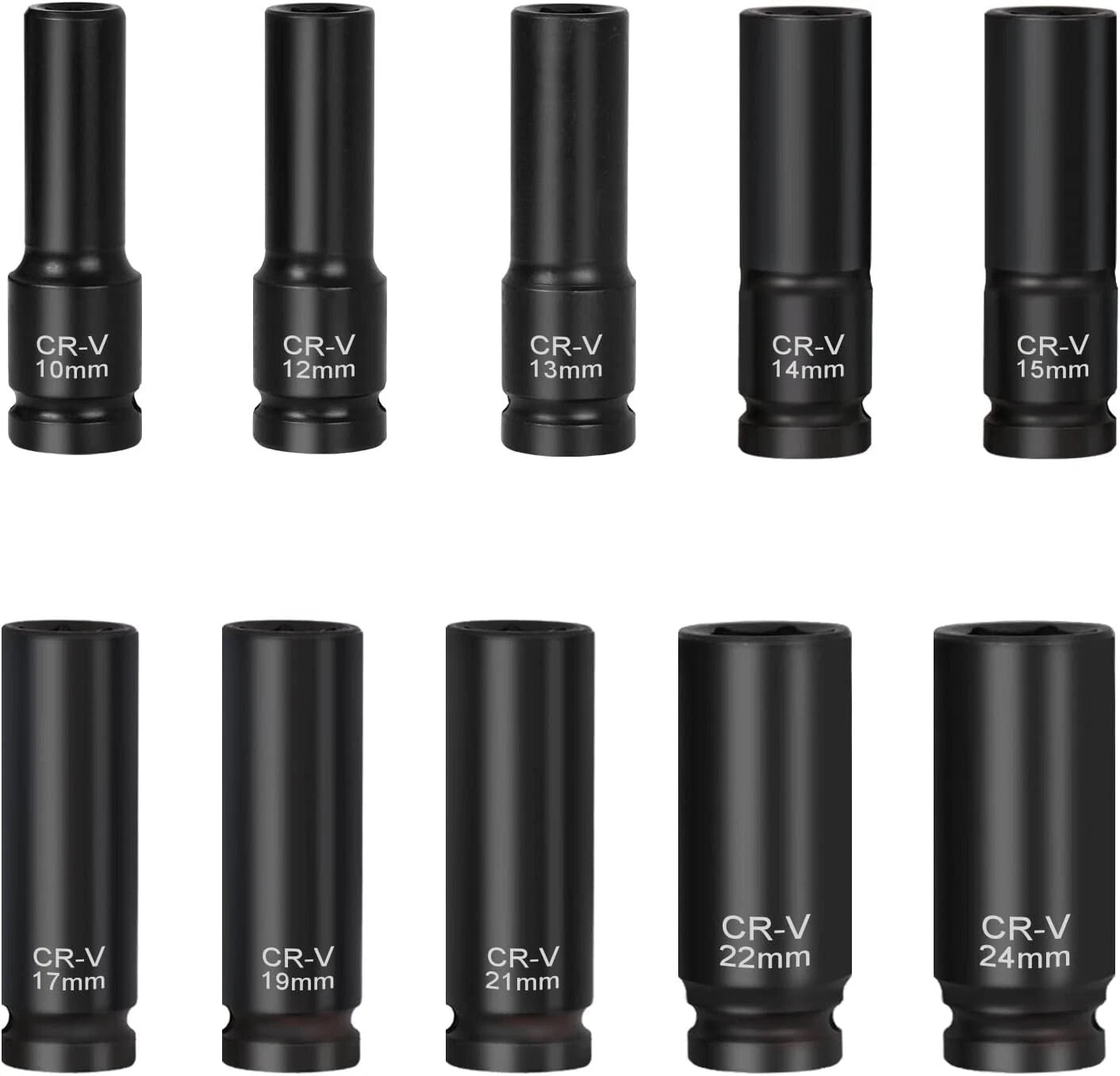 DONGTE 10pc 1/2″ Drive Metric Deep Impact Socket Set — 10-24mm · CR-V Steel · Air Impact Gun