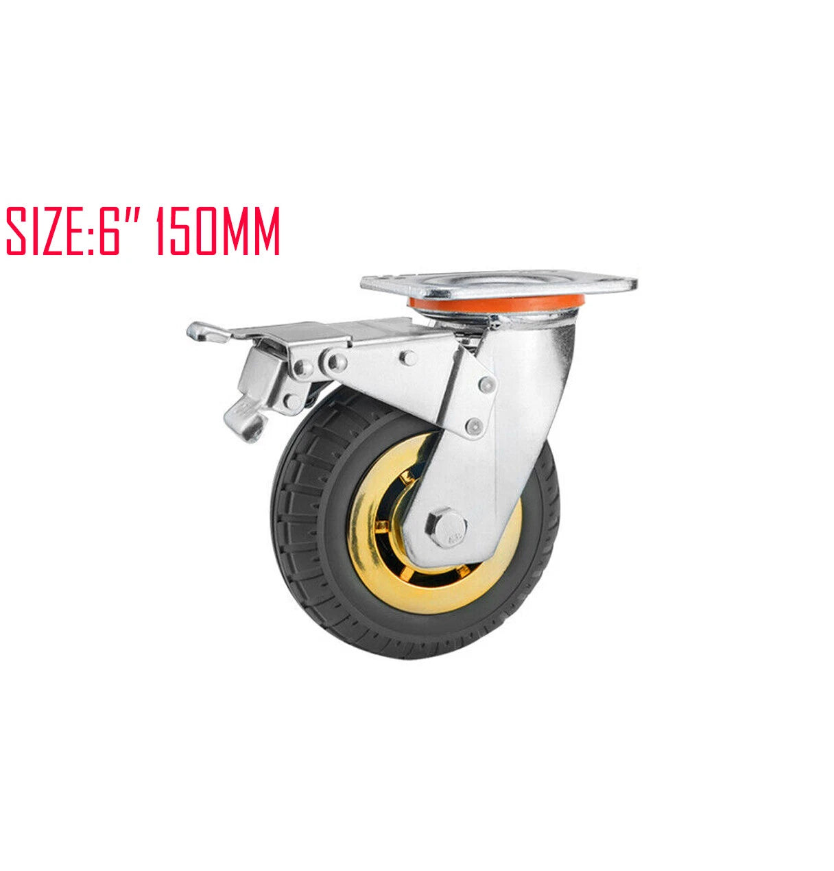 6" Heavy Duty Swivel Caster Wheels, 300KG Capacity, Rubber, Swivel or Brakes, Grey Color - Industrial Load-Bearing Casters for Trolleys, Carts, Workbenches, and Equipment