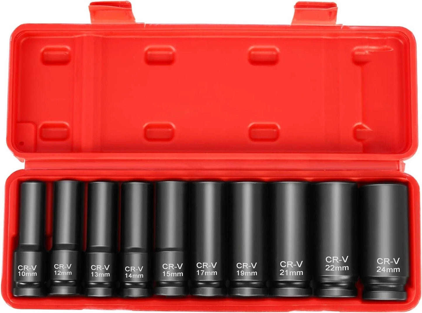 DONGTE 10pc 1/2″ Drive Metric Deep Impact Socket Set — 10-24mm · CR-V Steel · Air Impact Gun