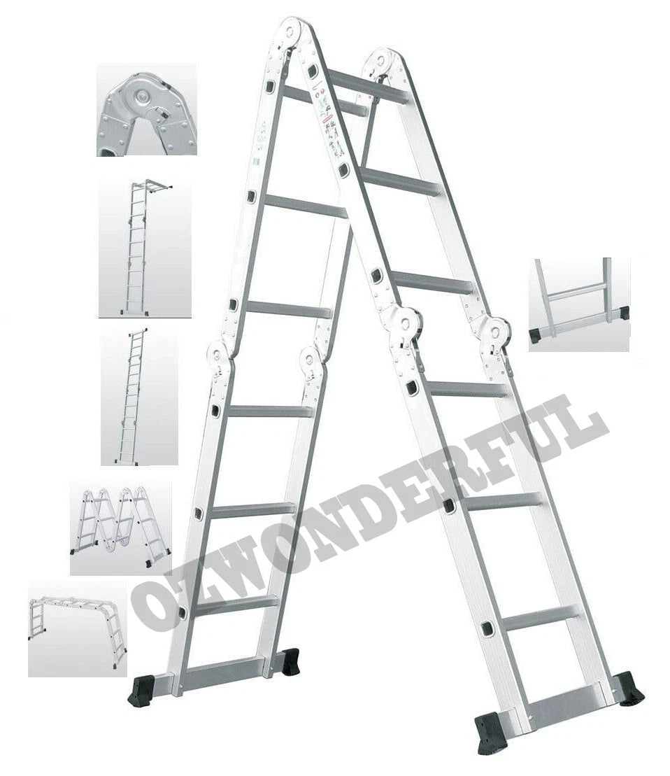 Aluminium Folding FOLDABLE Ladder Step Extension Multi Purpose 3.7M/4.7M/5.7M/6.7M