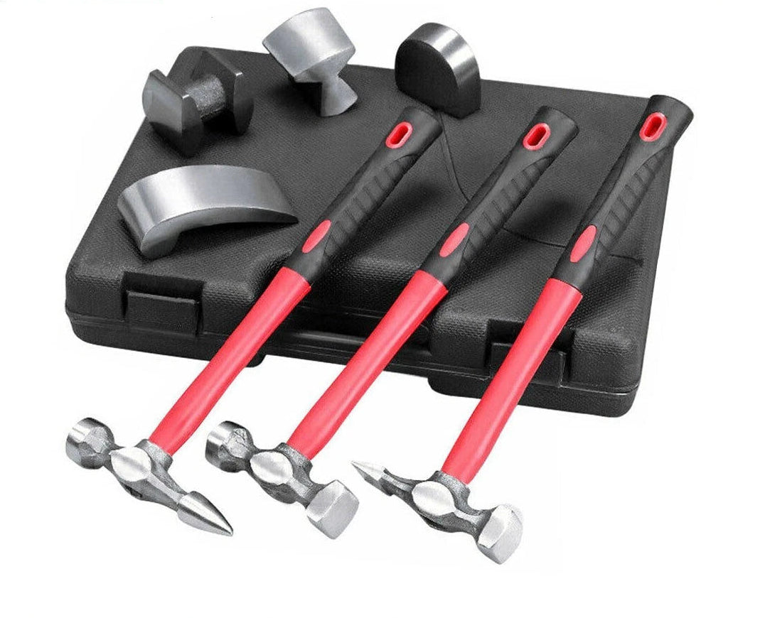 7Pc Auto Car Body Repair Hammer Dolly Panel Dent Beating Tools Roller Kit Case