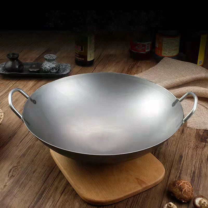 Heavy Duty Commercial Wrought Cast iron Carbon Steel Wok – Double Handle (36cm–65cm)