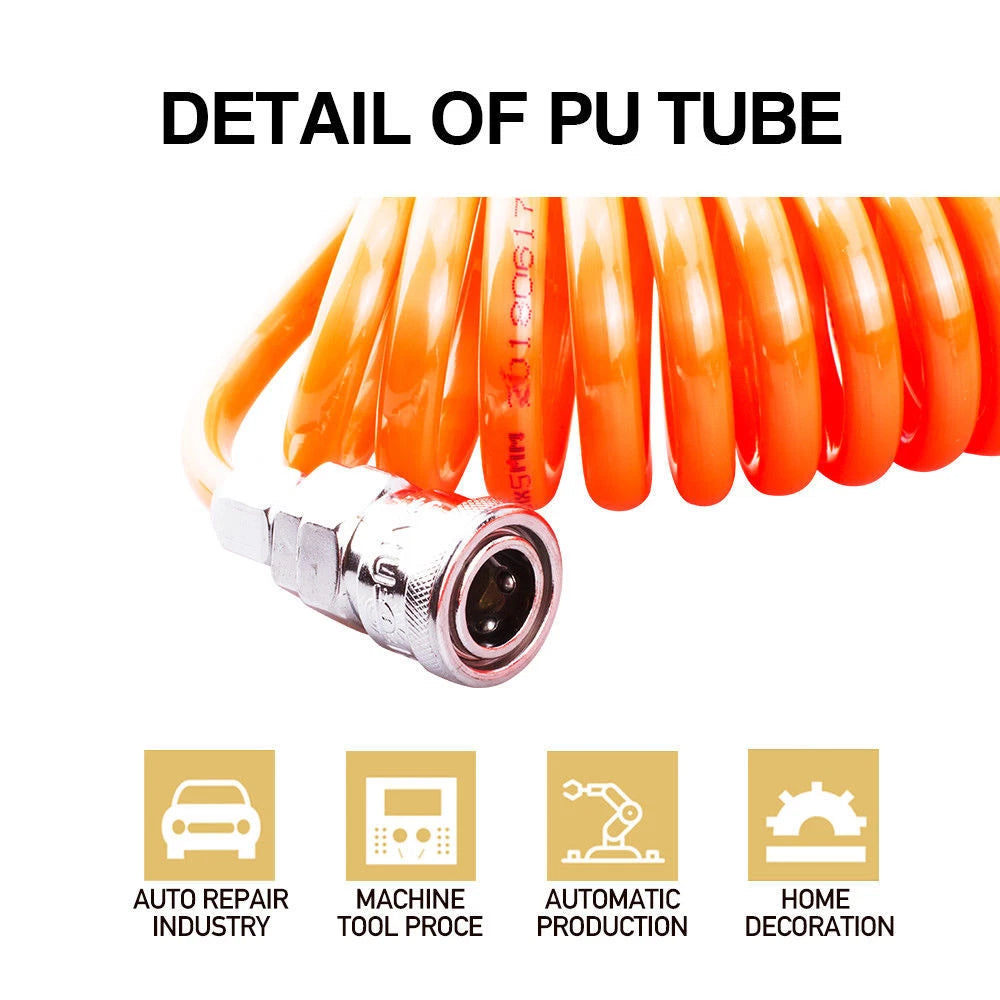 15m & 12m Coil Air Compressor Hose Recoil Hose 12mm x 8mm PU with Nitto Style Fittings