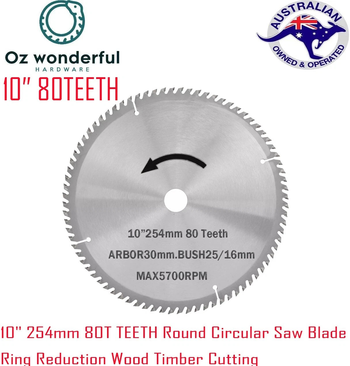 10" High-Precision Circular Saw Blade 40T / 60T / 80T / 100T · Tungsten Carbide Tipped · Wood Cutting
