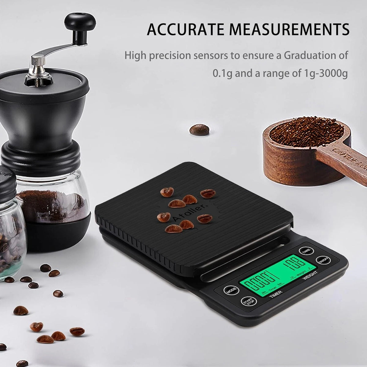 Share Kitchen Electronic Digital Coffee Scale W/ Timer High Precision Display 3Kg/0.1