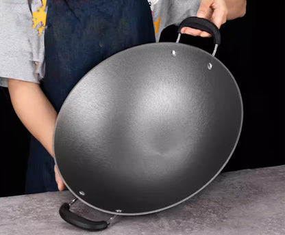 Heavy Duty Cast Iron Wok – Thick Double Handle Hand Hammered 38cm to 46cm