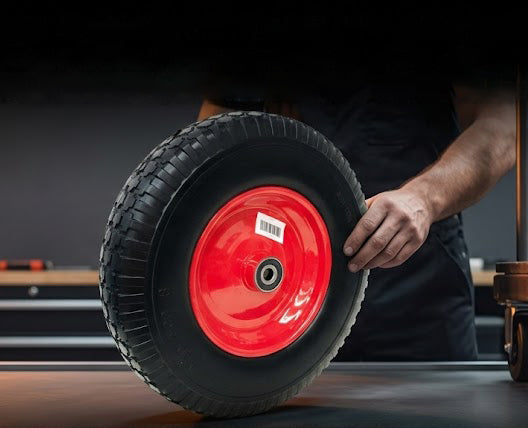 Solid Tyre Wheelbarrow Wheels | 16" 4.80/4.00-8 16mm BORE | Puncture Proof, Steel Rim