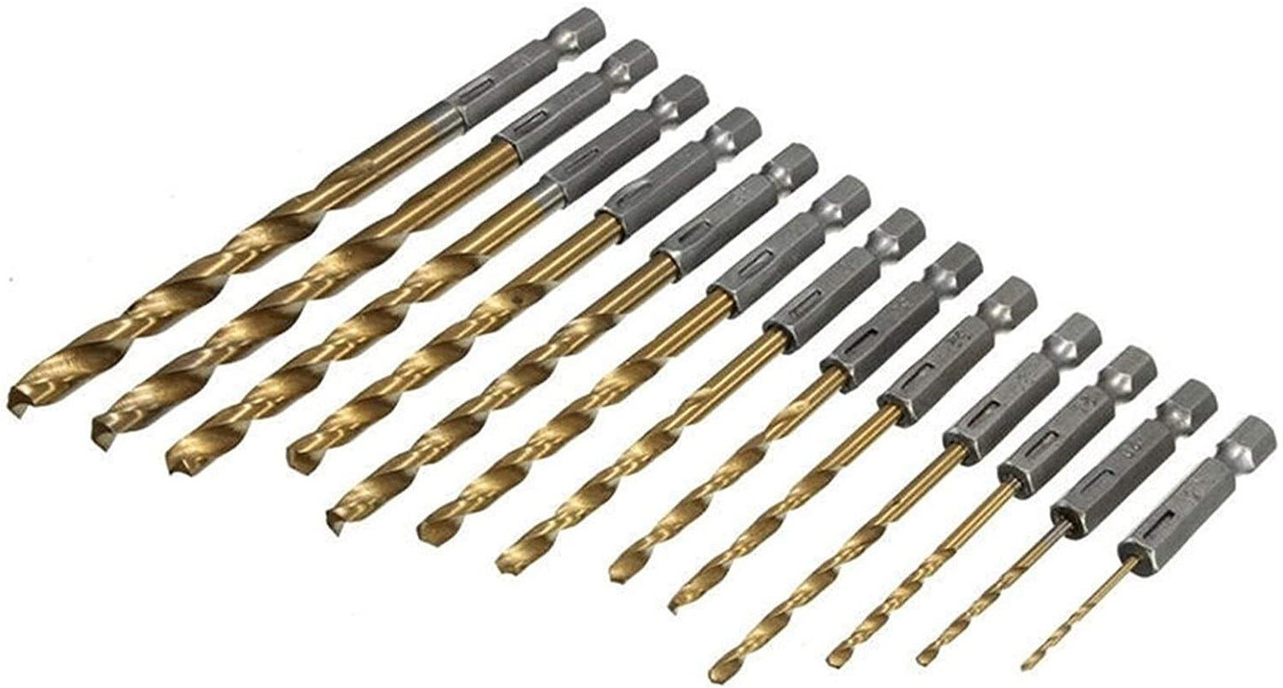 13Pcs HSS High Speed Steel for Metal Titanium Coated Drill 1/4 Hex Shank Power Tools