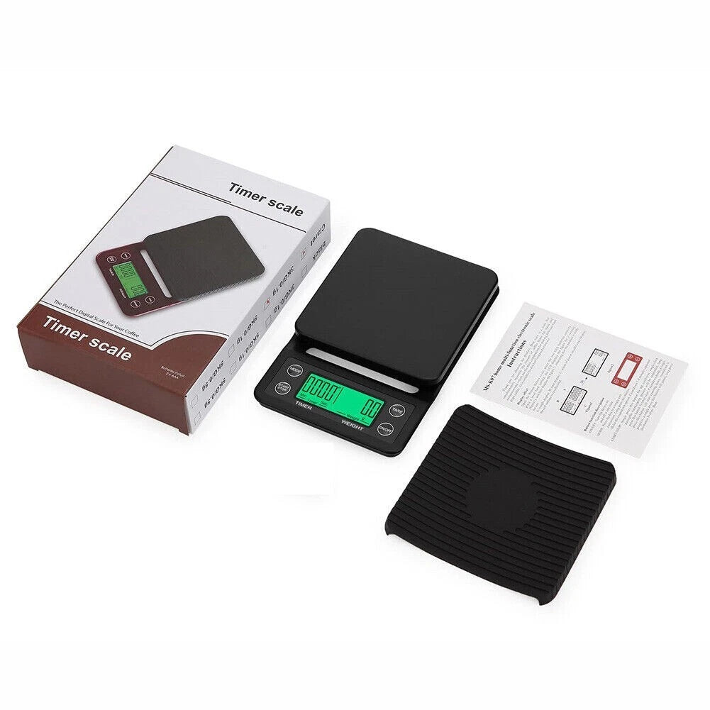 SF-400 digital timer scale with silicone mat, packaging and instruction manual