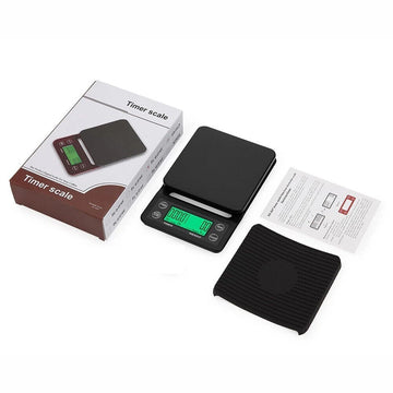 SF-400 digital timer scale with silicone mat, packaging and instruction manual
