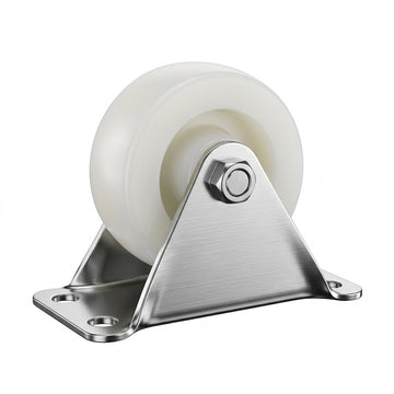 Fixed directional white PP castor wheel with heavy duty stainless steel rigid bracket