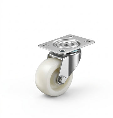 White polypropylene swivel castor wheel with stainless steel top plate bracket